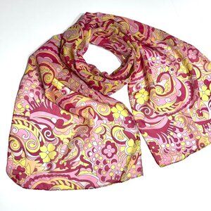 Vtg 100% Silk Floral Psychedelic Sheer Chiffon Scarf 60s Style Made in Italy